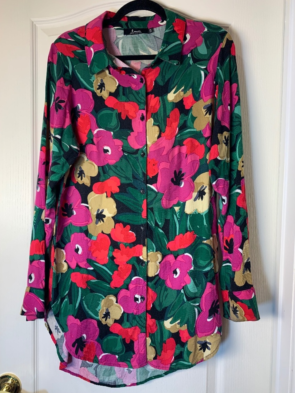 Louve Québec Colorful Floral Button-Up Blouse Women’s Small Artsy Retro